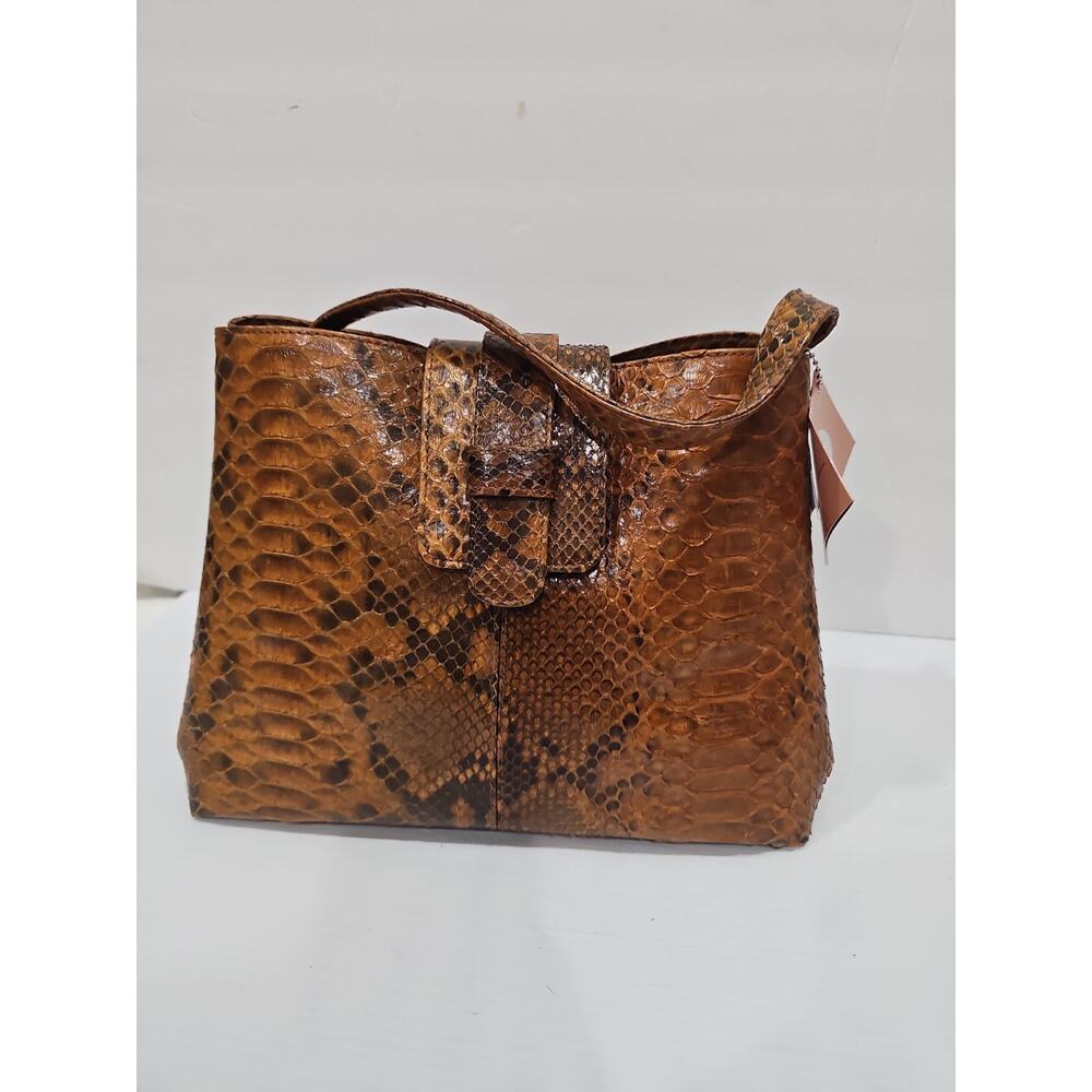 NEW Grand Pelle Genuine Python Skin Brown Tan Multi-way Tote Bag - Picture 4 of 14